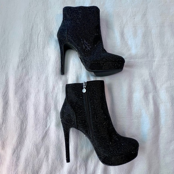 Thalia Sodi Womens Chiara Platform Rhinestone Embellished Dress Stiletto Booties